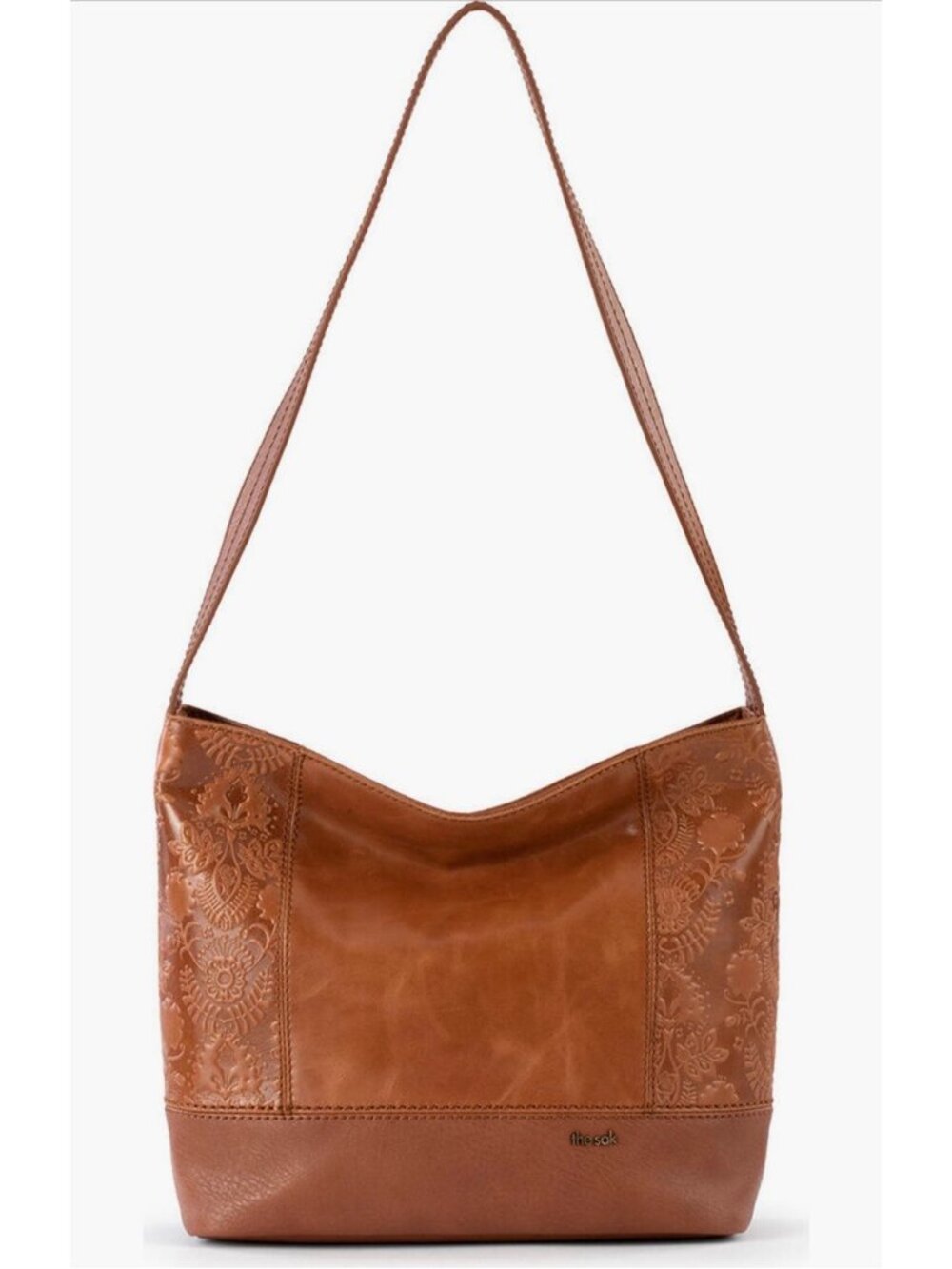 The Sak Womens De Young Hobo Purse Brown Leather Bag Tobacco Floral Emboss